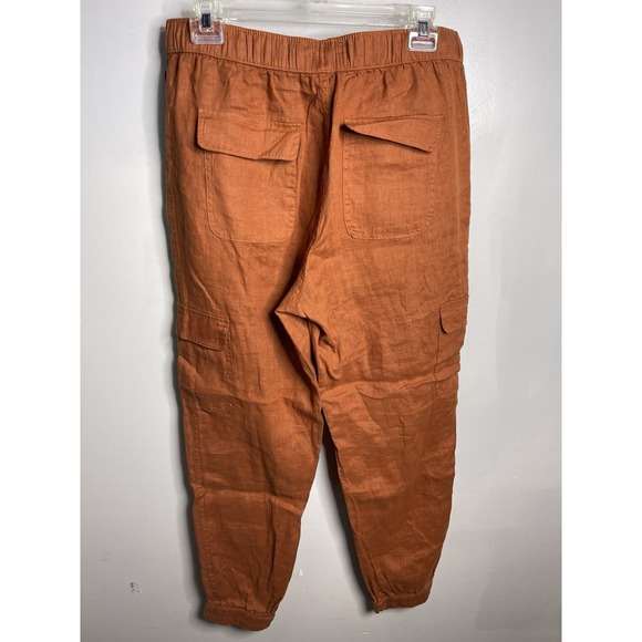 NWT Nicole Miller Rust 100% Linen Lyocell Cargo High Waist Pants Women's Sz L - Picture 6 of 7